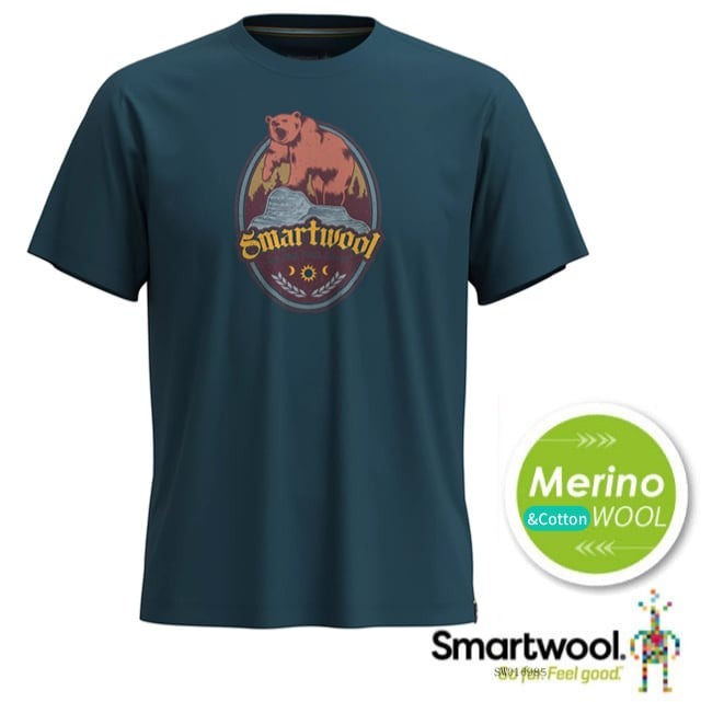 【SmartWool】男女 塗鴉Tee 美麗諾羊毛圓領短袖T恤.吸濕透氣休閒運動上衣/SW002456-G74 暮光藍✿30E010